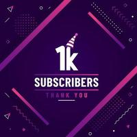 Thank you 1K subscribers, 1000 subscribers celebration modern colorful design. vector