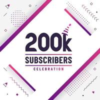 Thank you 200K subscribers, 200000 subscribers celebration modern colorful design. vector