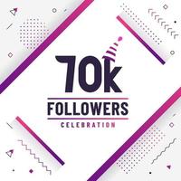 Thank you 70K followers, 70000 followers celebration modern colorful design. vector