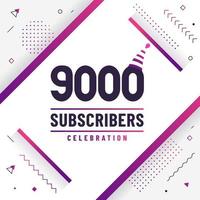 Thank you 9000 subscribers, 9K subscribers celebration modern colorful design. vector