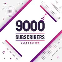 gracias 9000 suscriptores, 9k suscriptores celebración diseño moderno y colorido. vector