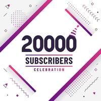 Thank you 20000 subscribers, 20K subscribers celebration modern colorful design. vector