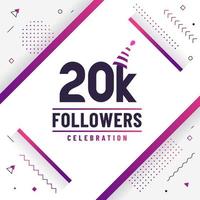 Thank you 20K followers, 20000 followers celebration modern colorful design. vector