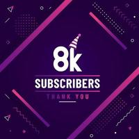 Thank you 8K subscribers, 8000 subscribers celebration modern colorful design. vector
