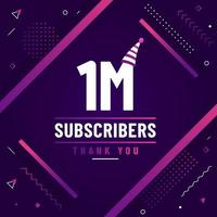 Thank you 1M subscribers, 1000000 subscribers celebration modern colorful design. vector