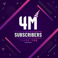 Thank you 4M subscribers, 4000000 subscribers celebration modern colorful design. vector