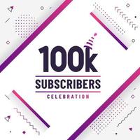 Thank you 100K subscribers, 100000 subscribers celebration modern colorful design. vector