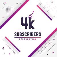 Thank you 4K subscribers, 4000 subscribers celebration modern colorful design. vector