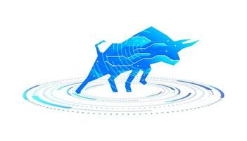 Bullish market, Bull with digital electronic graphic for new technology blockchain currency. vector