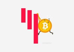 Bitcoin coin keeps on the downtrend bar. Cryptocurrency cartoon concept. vector