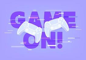 Game on, Neon game controller or joystick for game console on blue background. vector