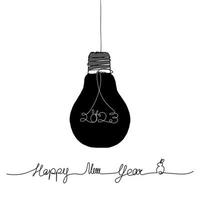 2023 Creative light bulb line art typography text,black and white colour.One line continue drawing Happy New Year idea for The solution on 2023 planning of business glowing, Celebrating Year of rabbit vector