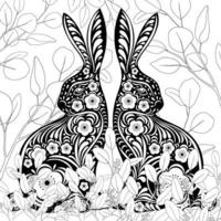 2023 Year of Rabbit with paper art cut white background, Chinese zodiac for New Year element, Beautiful Easter Bunny with Floral fancy hare with laser cut pattern for die cutting or template vector