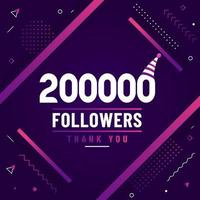 gracias 200000 seguidores, celebración de 200k seguidores diseño colorido moderno. vector