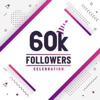 gracias 60k seguidores, 60000 seguidores celebración diseño colorido moderno. vector