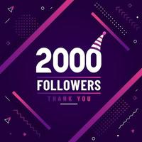 Thank you 2000 followers, 2K followers celebration modern colorful design. vector