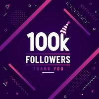 Thank you 100K followers, 100000 followers celebration modern colorful design. vector