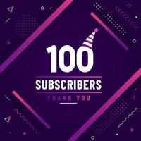 Thank you 100 subscribers celebration modern colorful design. vector