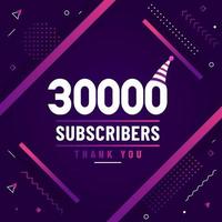 Thank you 30000 subscribers, 30K subscribers celebration modern colorful design. vector