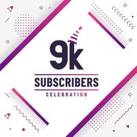 Thank you 9K subscribers, 9000 subscribers celebration modern colorful design. vector