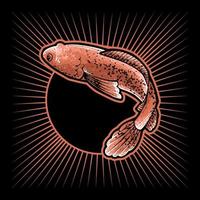 Channa Snakehead Fish Vector Japanese Illustration Style Isolated. Editable Layer and Color.