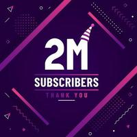 Thank you 2M subscribers, 2000000 subscribers celebration modern colorful design. vector