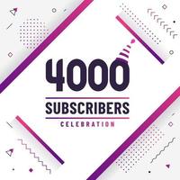 Thank you 4000 subscribers, 4K subscribers celebration modern colorful design. vector