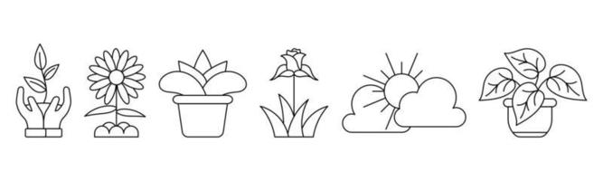 ilustración de vector de plantilla de diseño de conjunto de iconos de arte de línea de planta