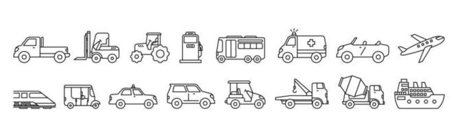 arte de línea de transporte conjunto de iconos de transporte plantilla de diseño ilustración vectorial vector