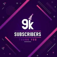 Thank you 9K subscribers, 9000 subscribers celebration modern colorful design. vector