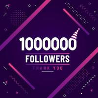 gracias 1000000 seguidores, celebración de 1 millón de seguidores diseño moderno y colorido. vector