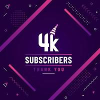 Thank you 4K subscribers, 4000 subscribers celebration modern colorful design. vector