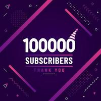 gracias 100000 suscriptores, celebración de 100k suscriptores diseño moderno y colorido. vector