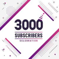 Thank you 3000 subscribers, 3K subscribers celebration modern colorful design. vector