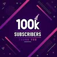 Thank you 100K subscribers, 100000 subscribers celebration modern colorful design. vector