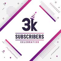 Thank you 3K subscribers, 3000 subscribers celebration modern colorful design. vector