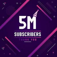 Thank you 5M subscribers, 5000000 subscribers celebration modern colorful design. vector