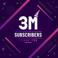 Thank you 3M subscribers, 3000000 subscribers celebration modern colorful design. vector