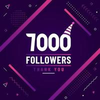 Thank you 7000 followers, 7K followers celebration modern colorful design. vector