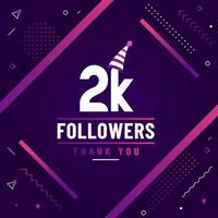 gracias 2k seguidores, celebración de 2000 seguidores diseño moderno y colorido. vector