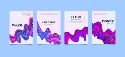 Creative fluid wave style poster set. Dynamic 3D shapes background. Cover design for banner, cover, print, promotion, social media. vector