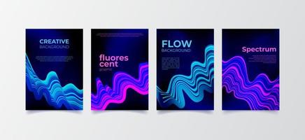 Creative fluid wave style poster set. Dynamic 3D shapes background. Cover design for banner, cover, print, promotion, social media. vector