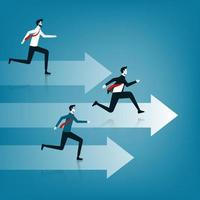 WebBusiness competition concept. Three business persons running on the arrow to be a winner vector