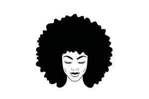 Black African American girl woman beautiful lady head face vector silhouette drawing illustration isolated on white background