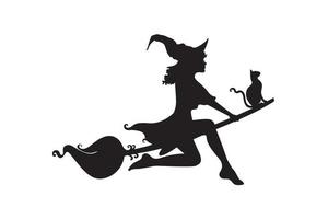 Silhouette witch flying on a broomstick' vector