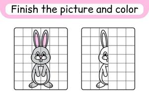 completa el cuadro conejo. copiar la imagen y el color. terminar la imagen. libro de colorear. juego educativo de ejercicios de dibujo para niños vector