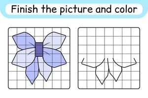 Complete the picture bow. Copy the picture and color. Finish the image. Coloring book. Educational drawing exercise game for children vector