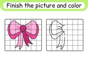 Complete the picture bow. Copy the picture and color. Finish the image. Coloring book. Educational drawing exercise game for children vector