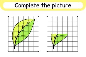 Complete the picture leaf. Copy the picture and color. Finish the image. Coloring book. Educational drawing exercise game for children vector