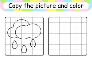 Copy the picture and color cloud. Complete the picture. Finish the image. Coloring book. Educational drawing exercise game for children vector